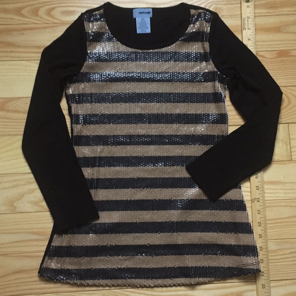 Girl’s Sequined Black and Tan Striped Top